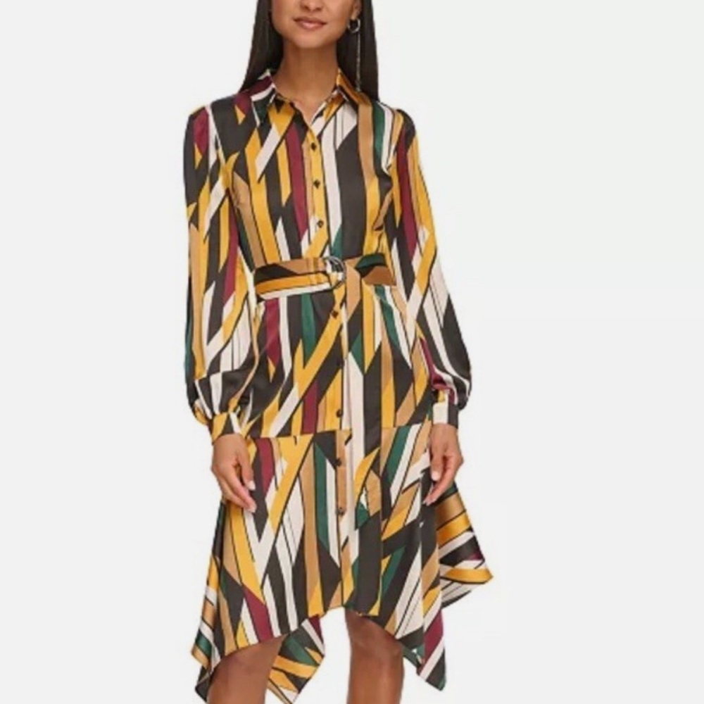 Geometric Multicolor Long Sleeve Dress